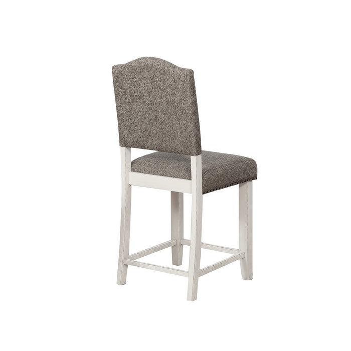 Nailhead Trim Fabric Upholstered Counter Chair, Set of 2, Gray and White