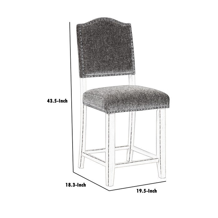 Nailhead Trim Fabric Upholstered Counter Chair, Set of 2, Gray and White