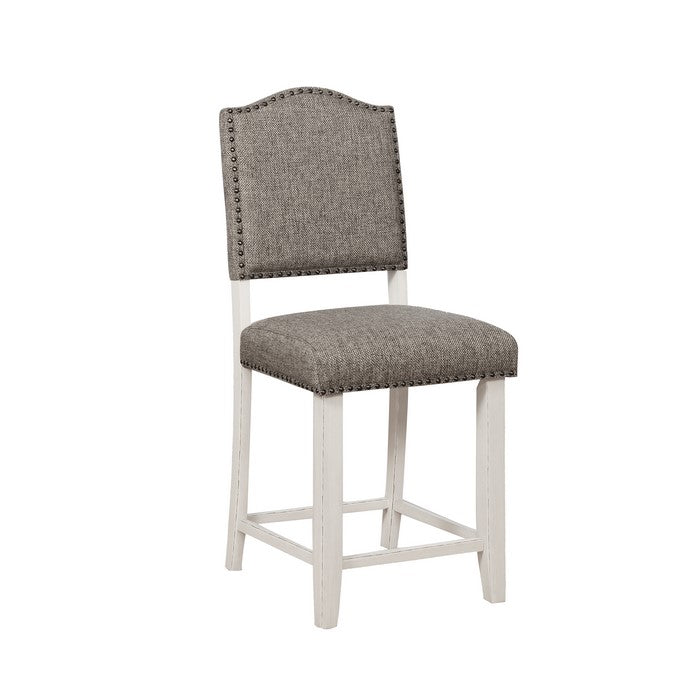 Nailhead Trim Fabric Upholstered Counter Chair, Set of 2, Gray and White