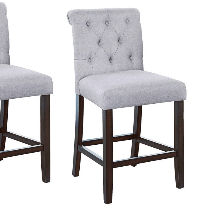 Button Tufted Fabric Upholstered Counter Chair, Set of 2, Brown and Gray - BM215236