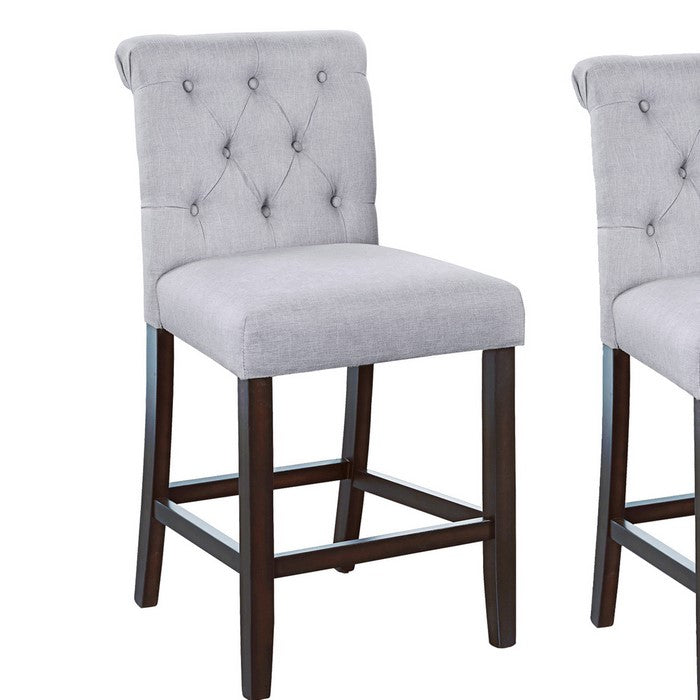 Button Tufted Fabric Upholstered Counter Chair, Set of 2, Brown and Gray - BM215236
