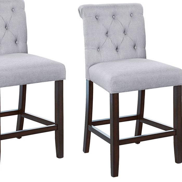 Button Tufted Fabric Upholstered Counter Chair, Set of 2, Brown and Gray - BM215236