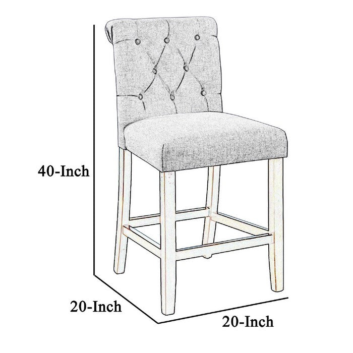 Button Tufted Fabric Upholstered Counter Chair, Set of 2, Brown and Gray - BM215236