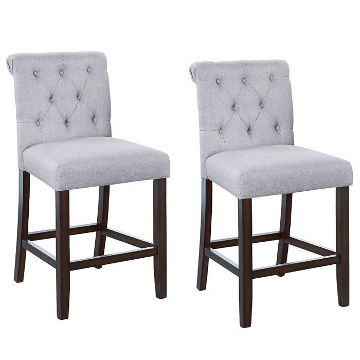 Button Tufted Fabric Upholstered Counter Chair, Set of 2, Brown and Gray - BM215236