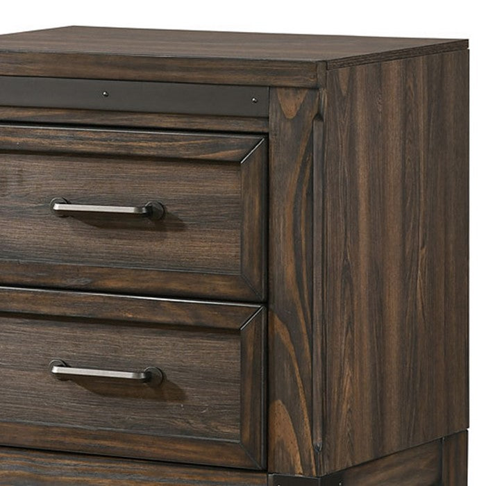 Wooden Frame Nightstand with 2 Drawers and Metal Corner Accents, Dark Brown - BM215237