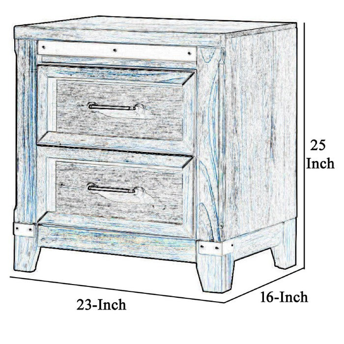 Wooden Frame Nightstand with 2 Drawers and Metal Corner Accents, Dark Brown - BM215237