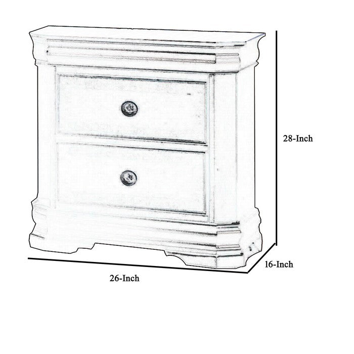 Molded Wooden Frame Nightstand with 2 Drawers, Dark Brown