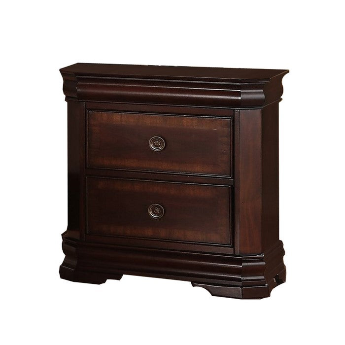 Molded Wooden Frame Nightstand with 2 Drawers, Dark Brown