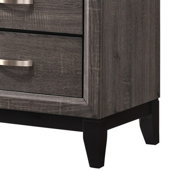 2 Drawers Wooden Frame Nightstand with Grain Details and Bar Pulls, Gray - BM215240