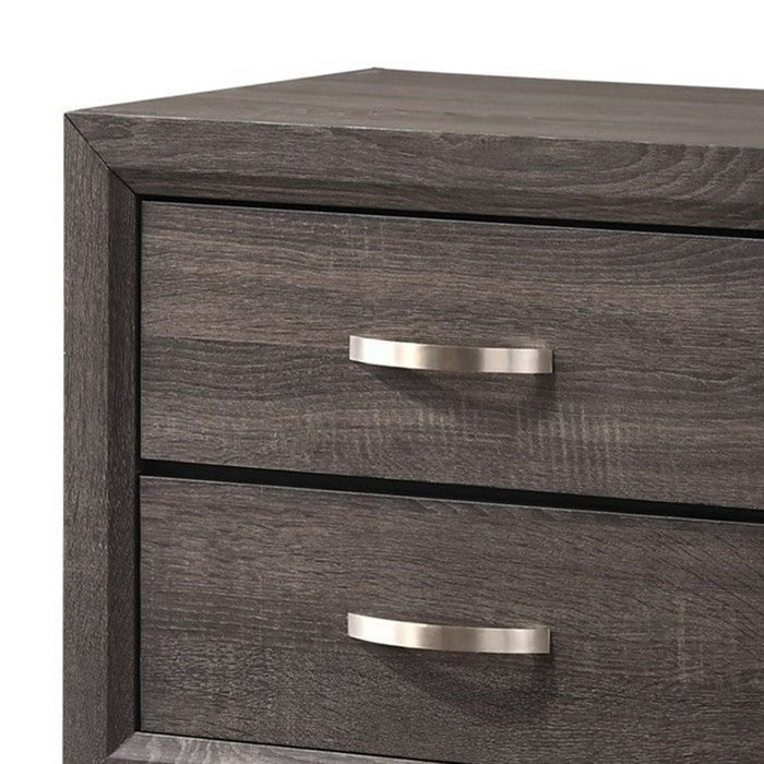 2 Drawers Wooden Frame Nightstand with Grain Details and Bar Pulls, Gray - BM215240