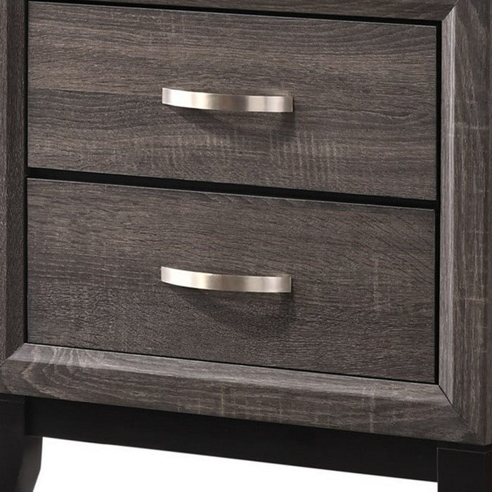 2 Drawers Wooden Frame Nightstand with Grain Details and Bar Pulls, Gray - BM215240