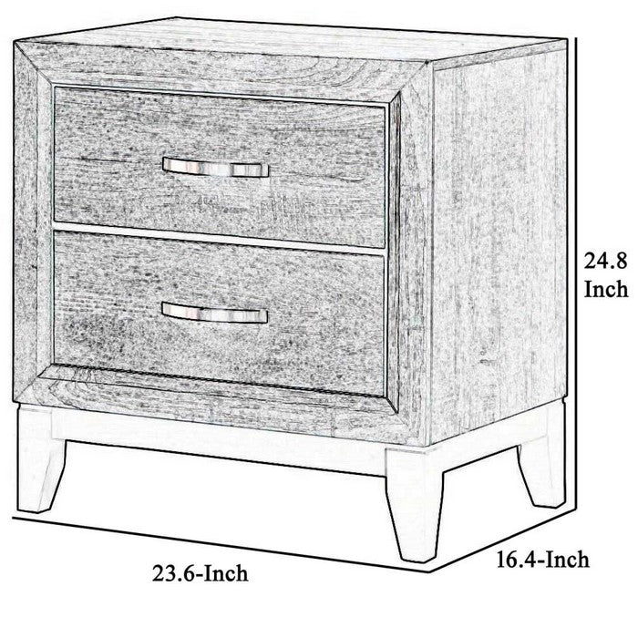 2 Drawers Wooden Frame Nightstand with Grain Details and Bar Pulls, Gray - BM215240