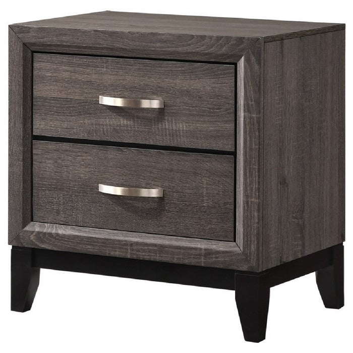 2 Drawers Wooden Frame Nightstand with Grain Details and Bar Pulls, Gray - BM215240