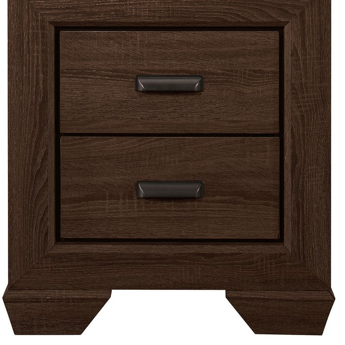 Grained 2 Drawers Wooden Frame Nightstand with Bracket Feet, Dark Brown - BM215242