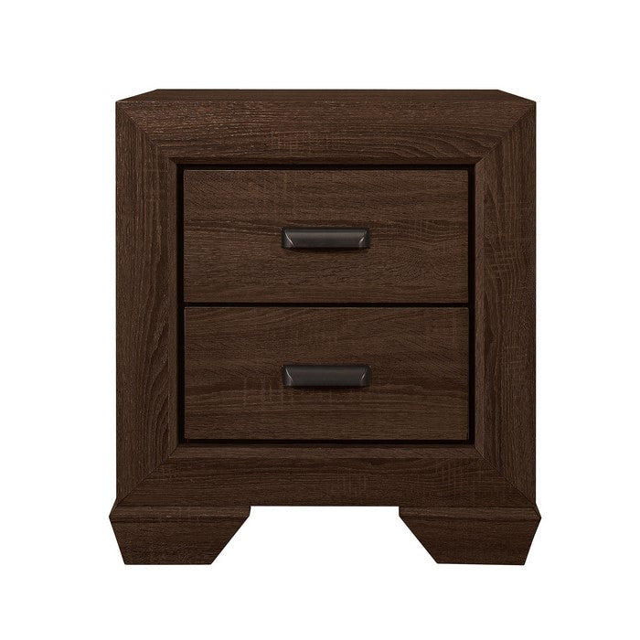 Grained 2 Drawers Wooden Frame Nightstand with Bracket Feet, Dark Brown - BM215242