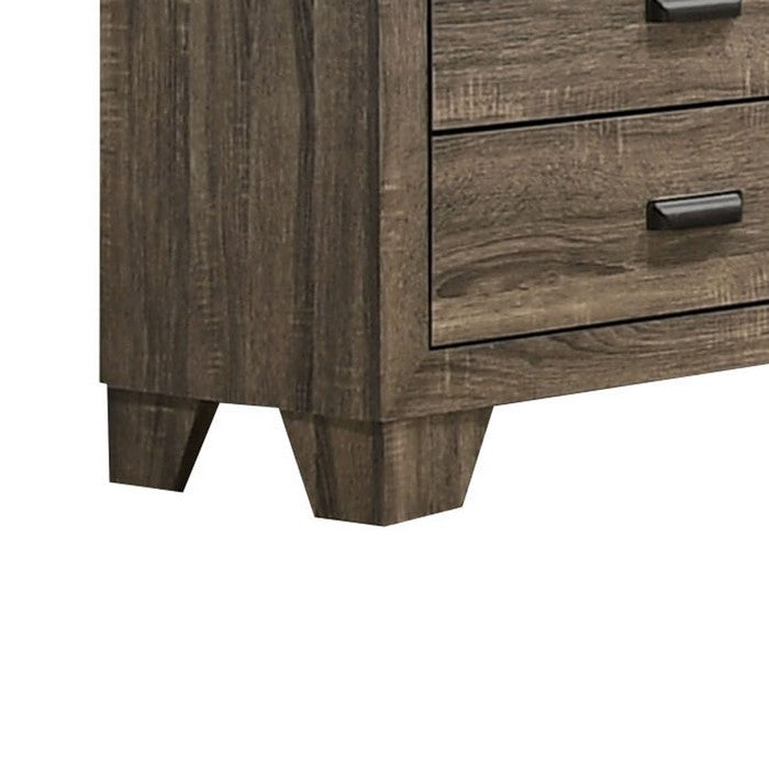 6 Drawer Wooden Dresser with Metal Pulls and Tapered Legs, Brown