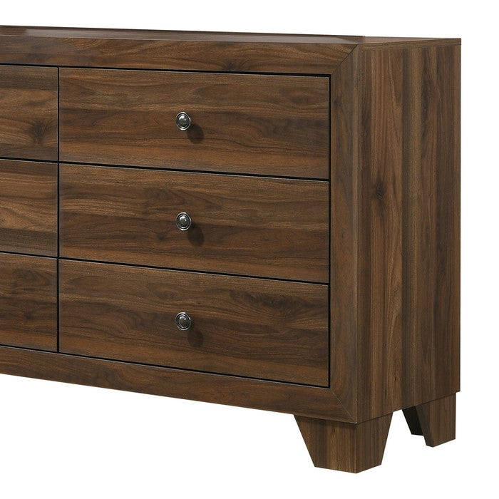 6 Drawer Wooden Dresser with Round Knobs and Tapered Legs, Brown - BM215246
