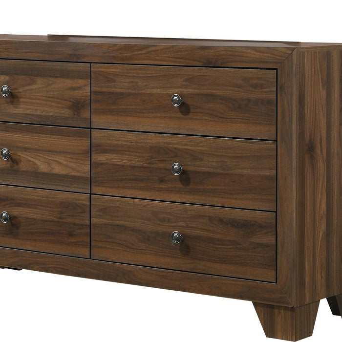 6 Drawer Wooden Dresser with Round Knobs and Tapered Legs, Brown - BM215246