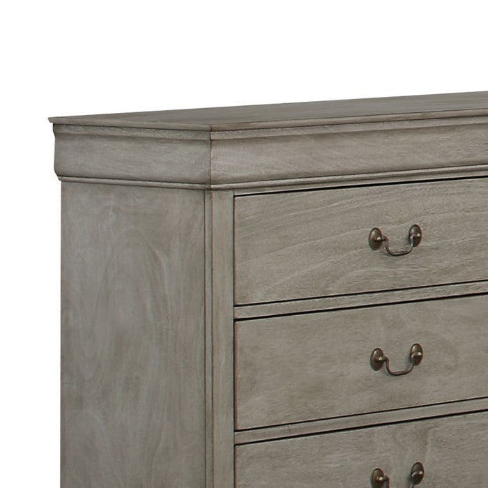 Transitional Style 6 Drawer Dresser with Metal Pulls, Gray