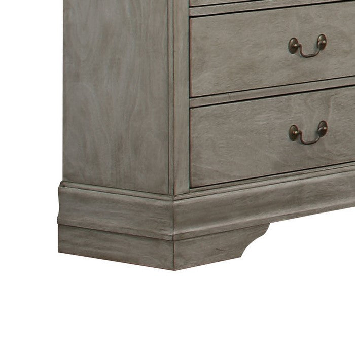 Transitional Style 6 Drawer Dresser with Metal Pulls, Gray