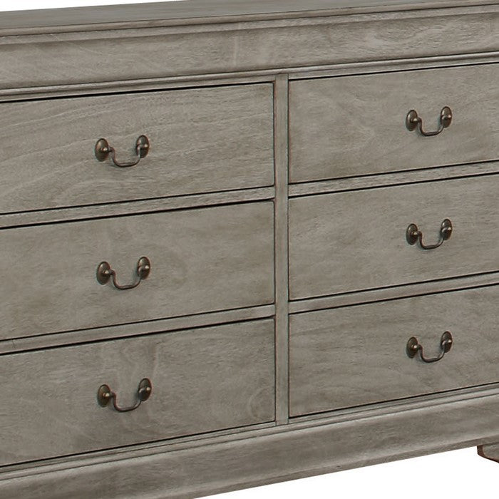 Transitional Style 6 Drawer Dresser with Metal Pulls, Gray