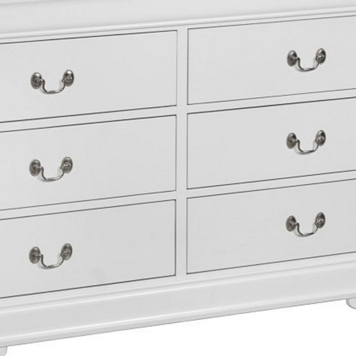 Transitional Style 6 Drawer Dresser with Metal Pulls, White