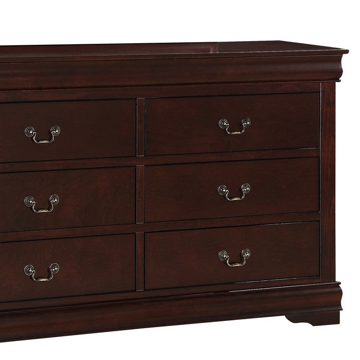 Transitional Style 6 Drawer Dresser with Metal Pulls, Cherry Brown - BM215249