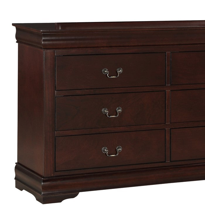 Transitional Style 6 Drawer Dresser with Metal Pulls, Cherry Brown - BM215249