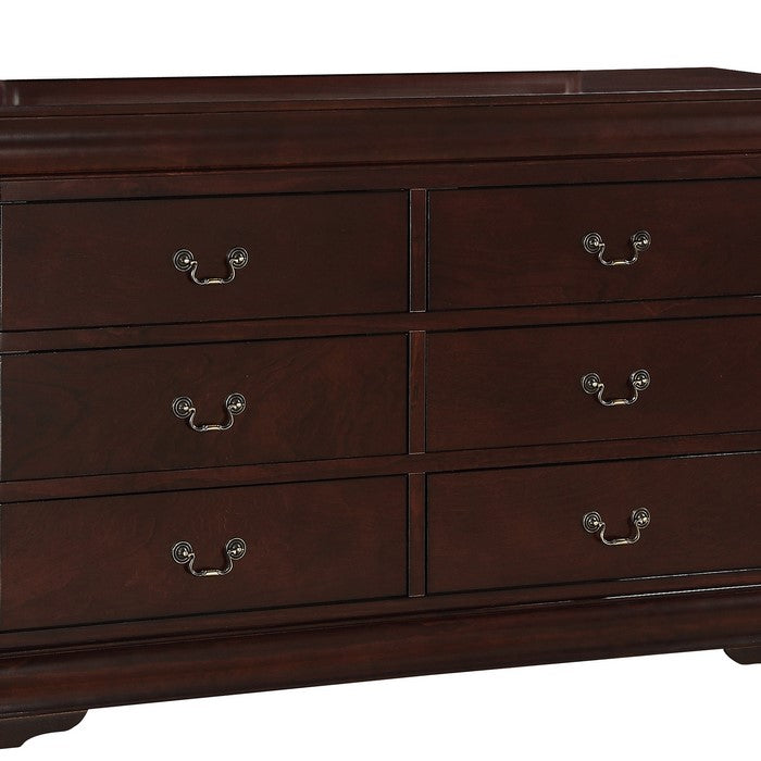 Transitional Style 6 Drawer Dresser with Metal Pulls, Cherry Brown - BM215249