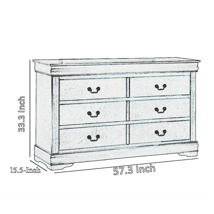 Transitional Style 6 Drawer Dresser with Metal Pulls, Cherry Brown - BM215249