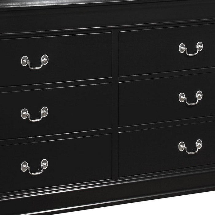 Transitional Style 6 Drawer Dresser with Metal Pulls, Black
