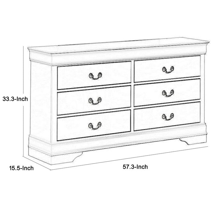 Transitional Style 6 Drawer Dresser with Metal Pulls, Black