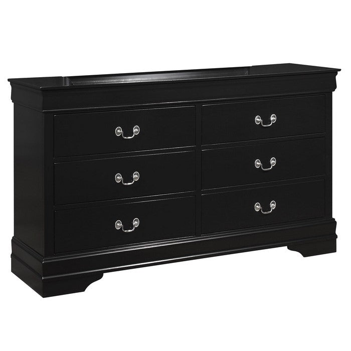 Transitional Style 6 Drawer Dresser with Metal Pulls, Black