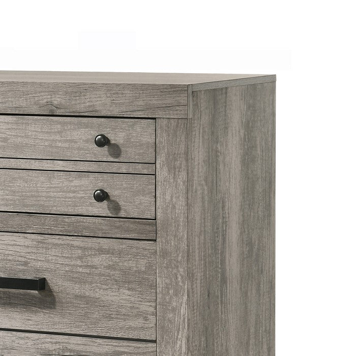 Transitional Style Wooden Chest with Bar Handles and Grain Details, Gray
