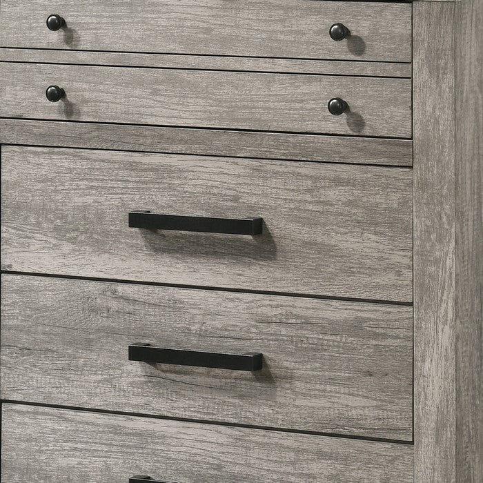 Transitional Style Wooden Chest with Bar Handles and Grain Details, Gray