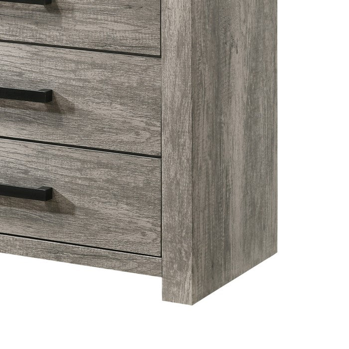 Transitional Style Wooden Chest with Bar Handles and Grain Details, Gray