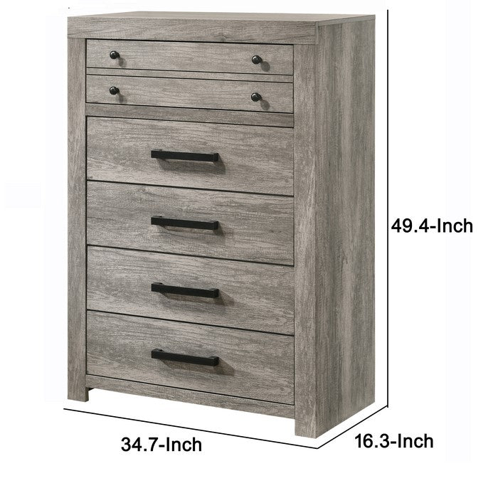 Transitional Style Wooden Chest with Bar Handles and Grain Details, Gray