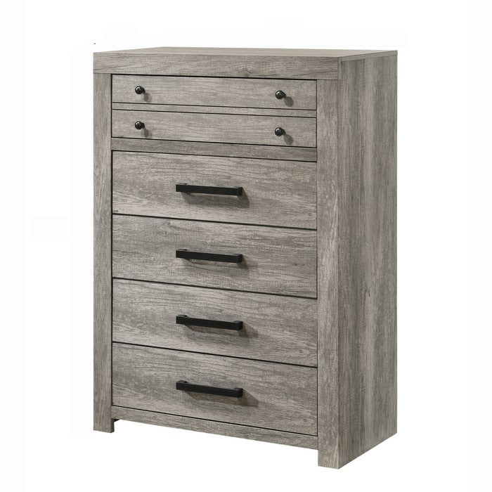 Transitional Style Wooden Chest with Bar Handles and Grain Details, Gray