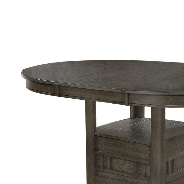 Extendable Round Wooden Dining Table with Open Bottom Shelf, Gray