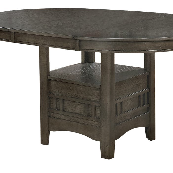 Extendable Round Wooden Dining Table with Open Bottom Shelf, Gray