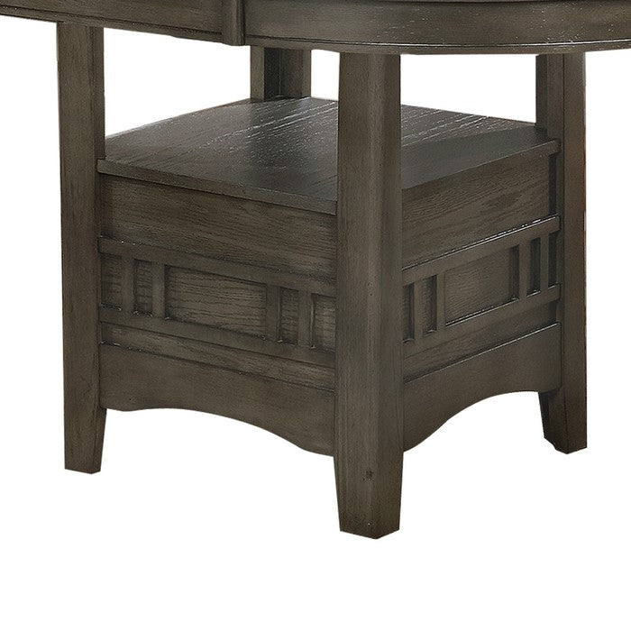 Extendable Round Wooden Dining Table with Open Bottom Shelf, Gray