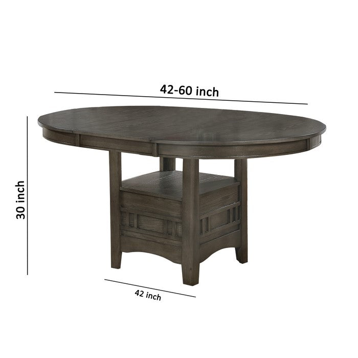 Extendable Round Wooden Dining Table with Open Bottom Shelf, Gray