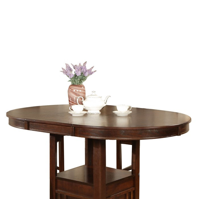 Extendable Round Wooden Counter Height Table with Open Bottom Shelf, Gray