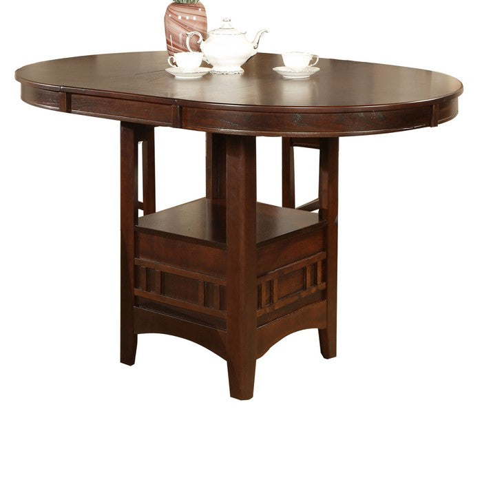 Extendable Round Wooden Counter Height Table with Open Bottom Shelf, Gray