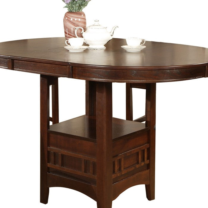 Extendable Round Wooden Counter Height Table with Open Bottom Shelf, Gray