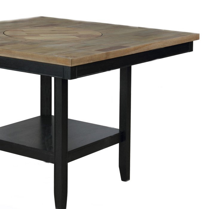 Counter Height Table with Open Bottom Shelf and Lazy Susan, Brown and Black - BM215255