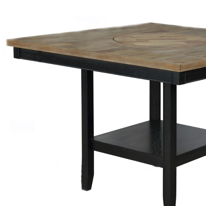 Counter Height Table with Open Bottom Shelf and Lazy Susan, Brown and Black - BM215255