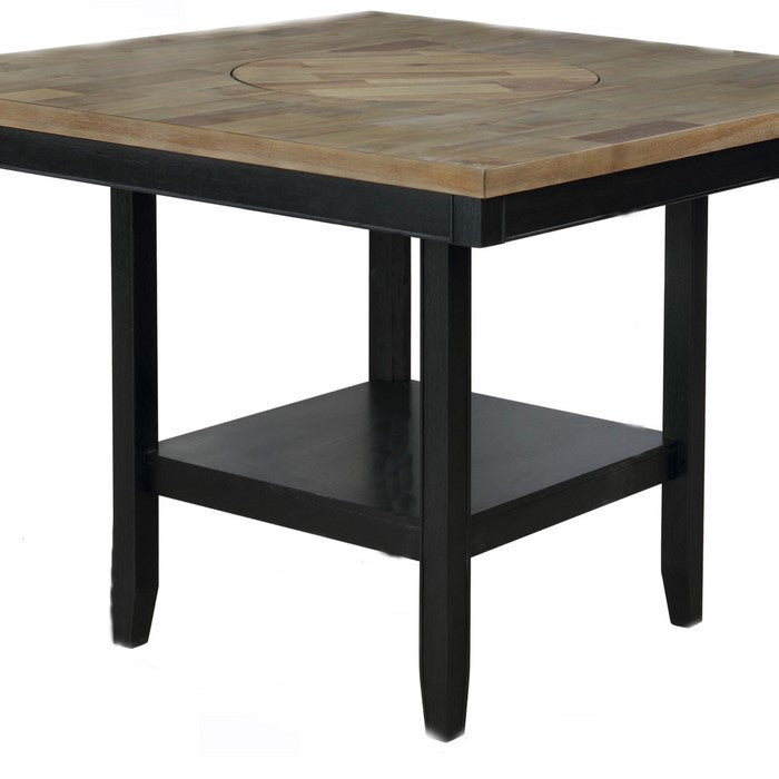 Counter Height Table with Open Bottom Shelf and Lazy Susan, Brown and Black - BM215255