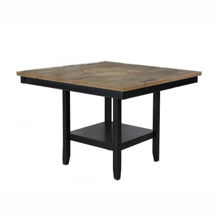 Counter Height Table with Open Bottom Shelf and Lazy Susan, Brown and Black - BM215255