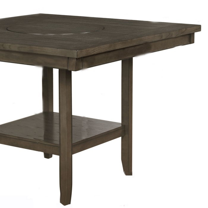 Counter Height Table with Open Bottom Shelf and Lazy Susan, Brown - BM215256
